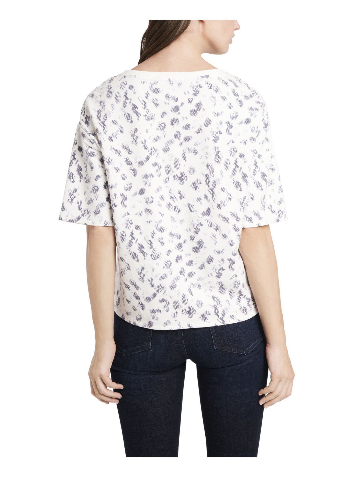 VINCE CAMUTO Womens Ivory Elbow Sleeve Crew Neck Top L