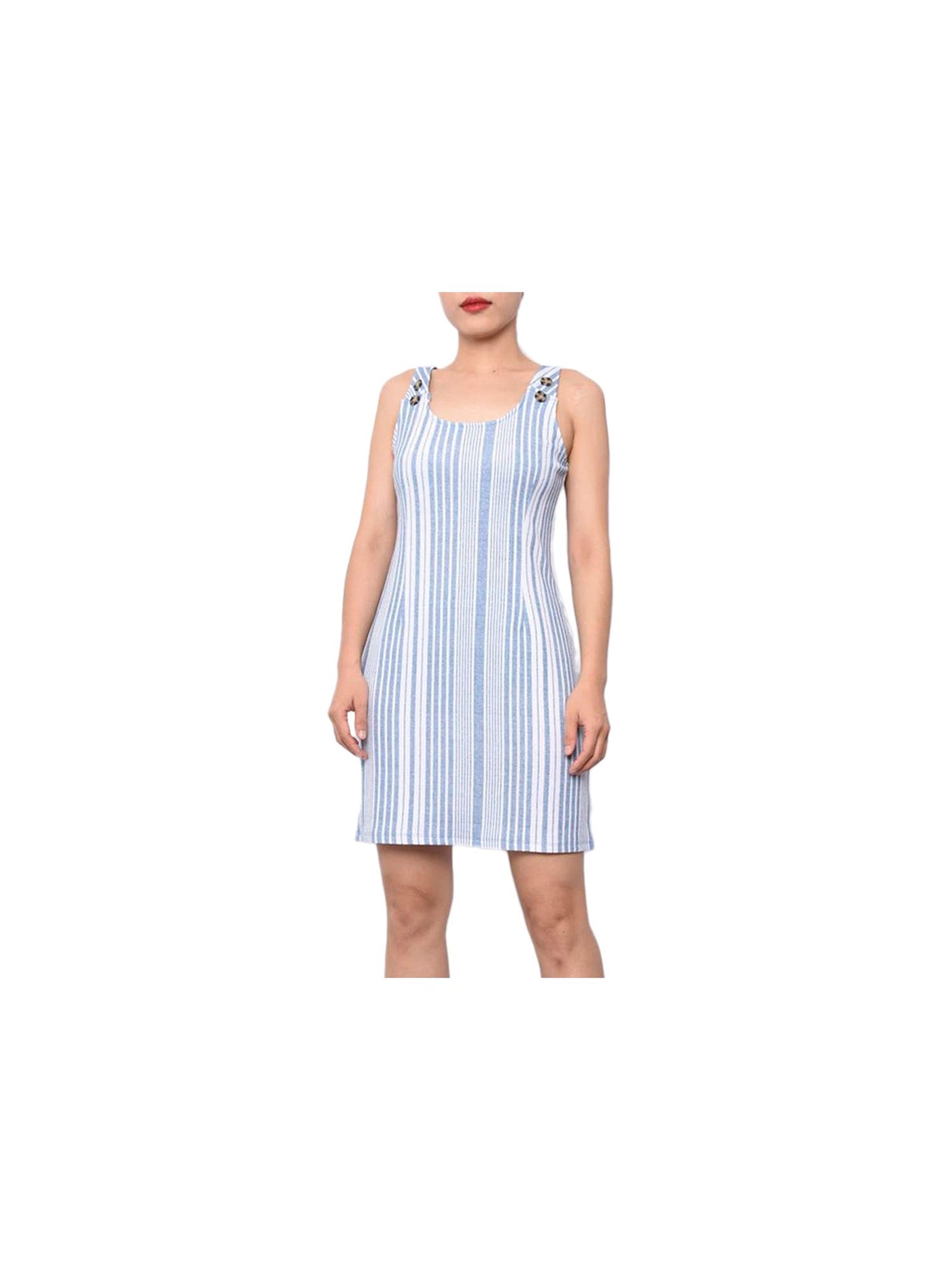 DEREK HEART Womens Blue Striped Sleeveless Scoop Neck Short Body Con Dress L