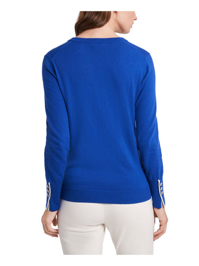 RILEY&RAE Womens Blue Stretch Long Sleeve V Neck Sweater XXS