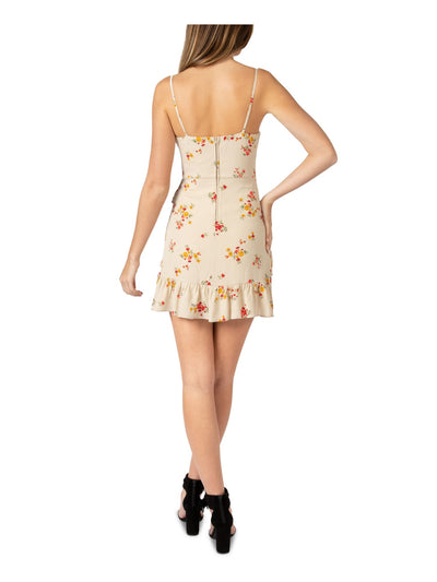 B DARLIN Womens Ruffled Floral Sleeveless Sweetheart Neckline Mini Body Con Dress