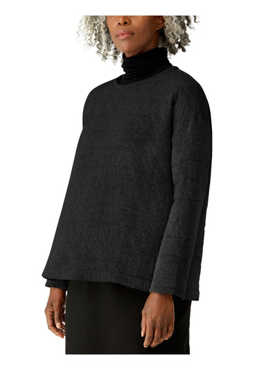 EILEEN FISHER Womens Black Long Sleeve Round Neck Evening Top M