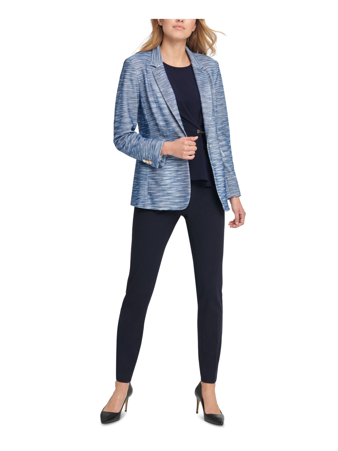 DKNY Womens Blue Striped Wear To Work Blazer Jacket 0