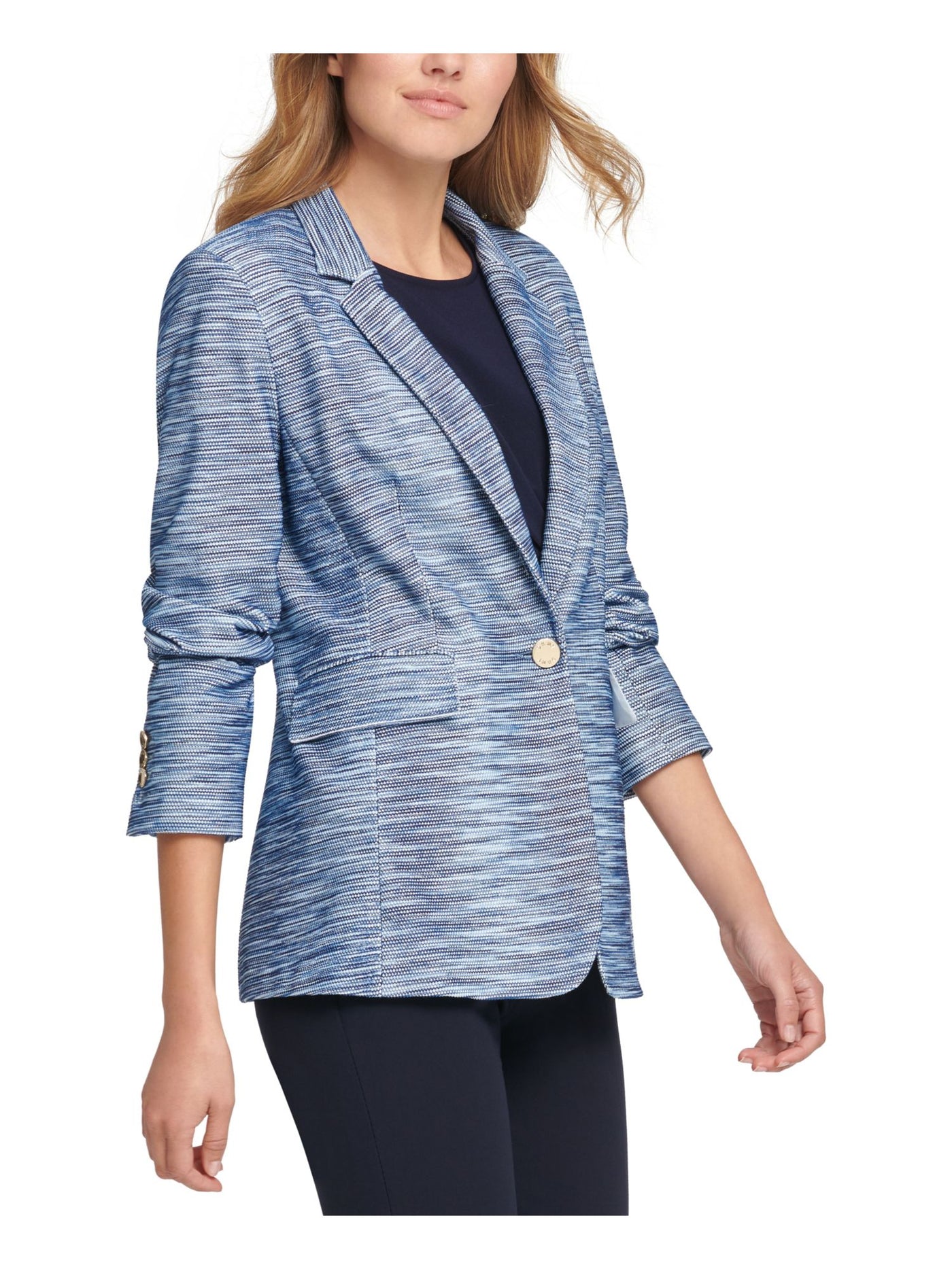 DKNY Womens Blue Striped Wear To Work Blazer Jacket 0