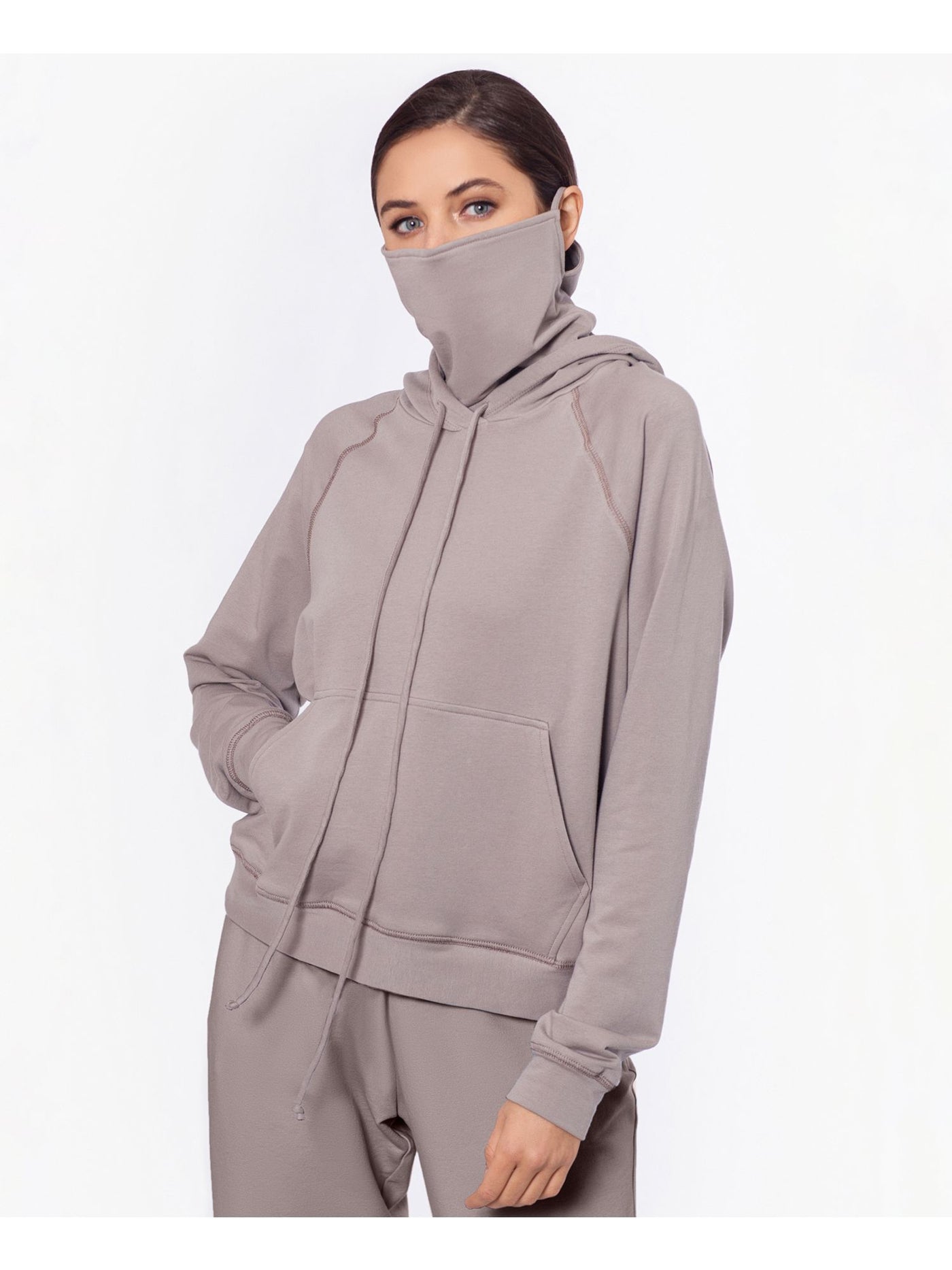 BAM BY BETSY & ADAM Womens Gray Cotton Blend Pocketed Drawstring Removable Mask Long Sleeve Hoodie Top S