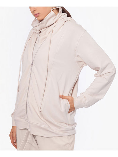 BAM BY BETSY & ADAM Womens Beige Stretch Zippered Pocketed With Removable Mask Long Sleeve Hoodie Top M