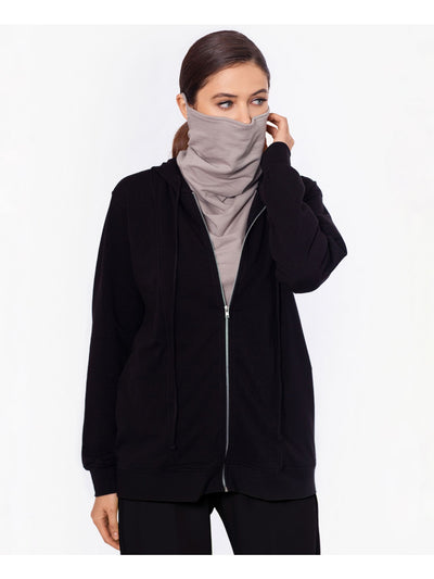 BAM BY BETSY & ADAM Womens Black Stretch Zippered Pocketed With Removable Mask Long Sleeve Hoodie Top M