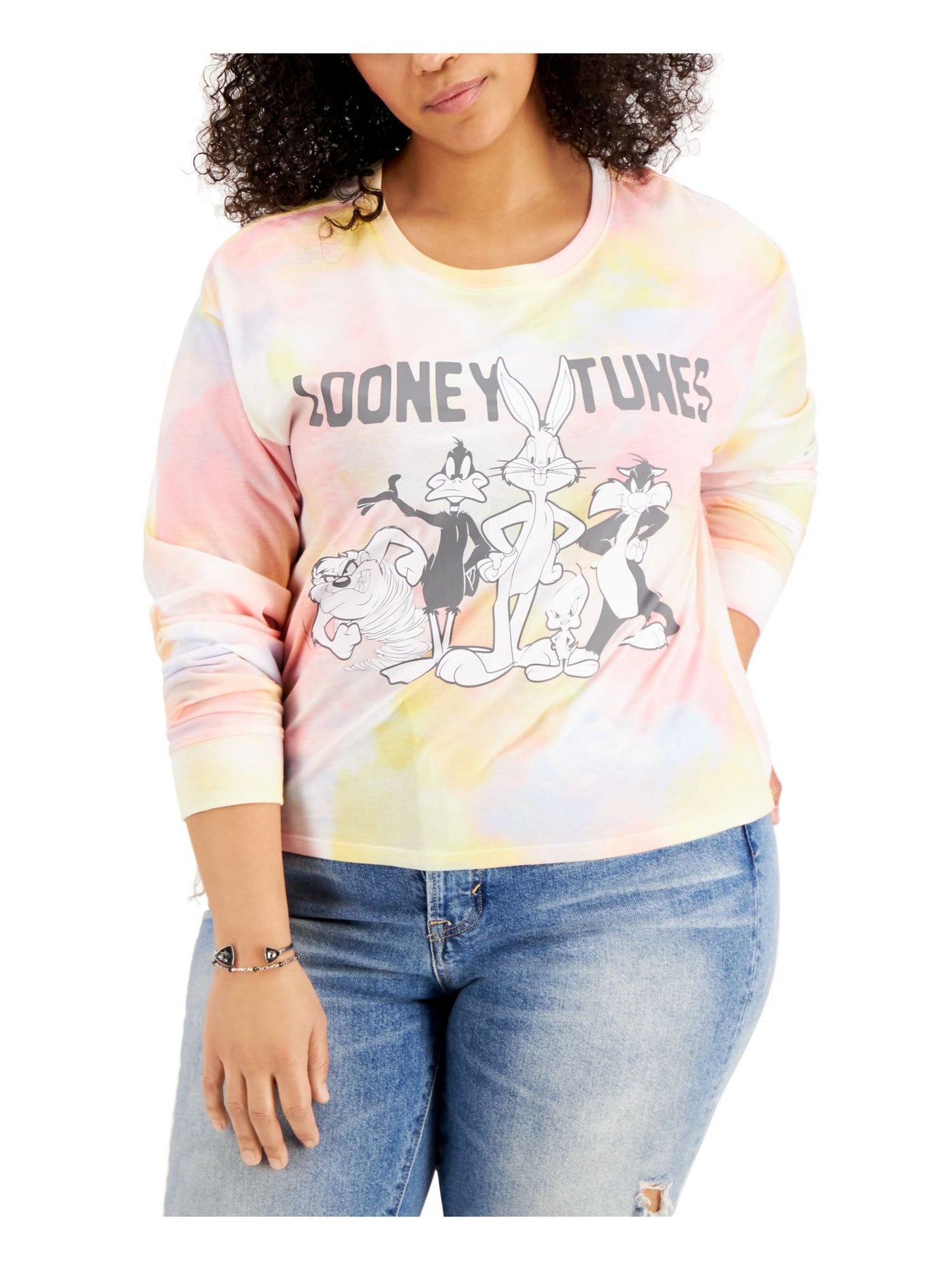 HYBRID APPAREL Womens Pink Cotton Blend Graphic Long Sleeve Crew Neck T-Shirt Plus 2X