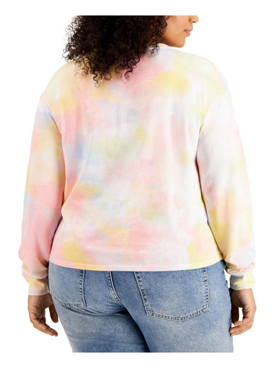 HYBRID APPAREL Womens Pink Cotton Blend Graphic Long Sleeve Crew Neck T-Shirt Plus 2X