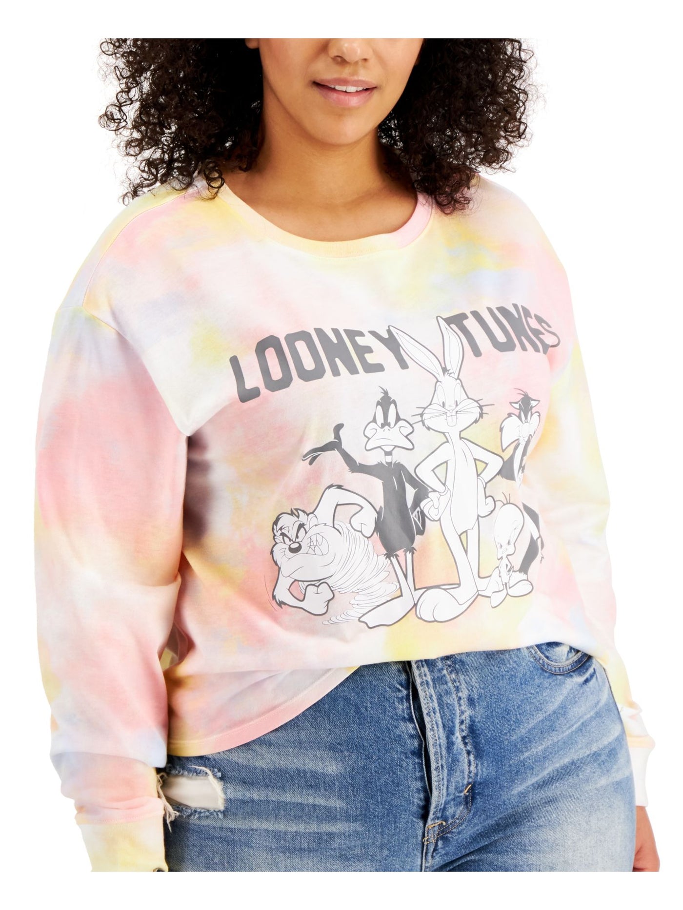 HYBRID APPAREL Womens Pink Cotton Blend Graphic Long Sleeve Crew Neck T-Shirt Plus 2X