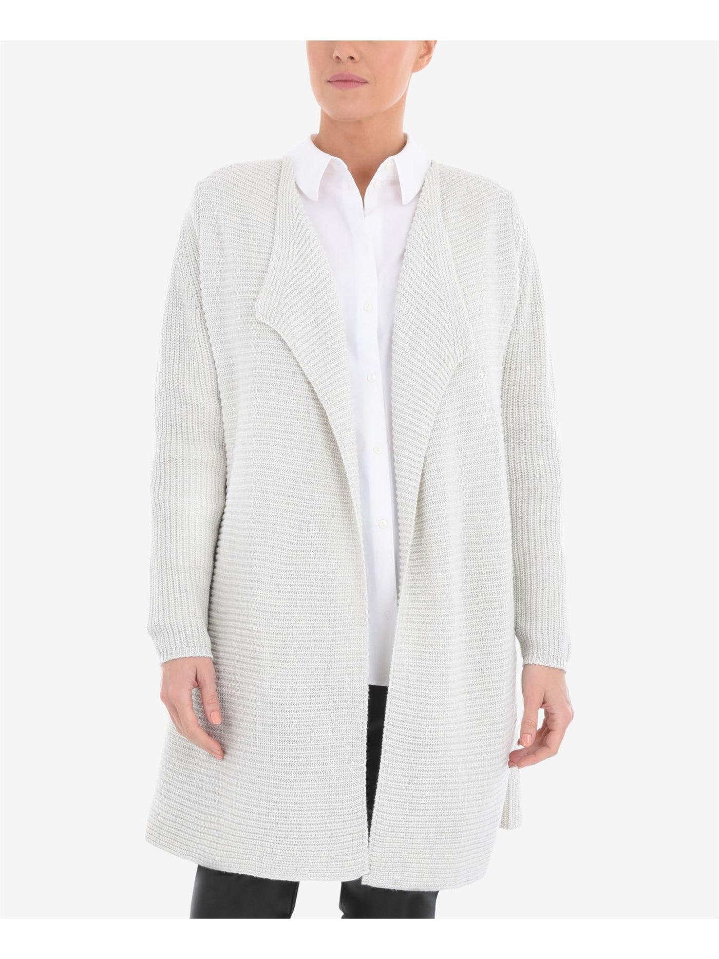 LIVE UNLIMITED Womens Gray Textured Long Sleeve Open Front Cardigan Plus 1X