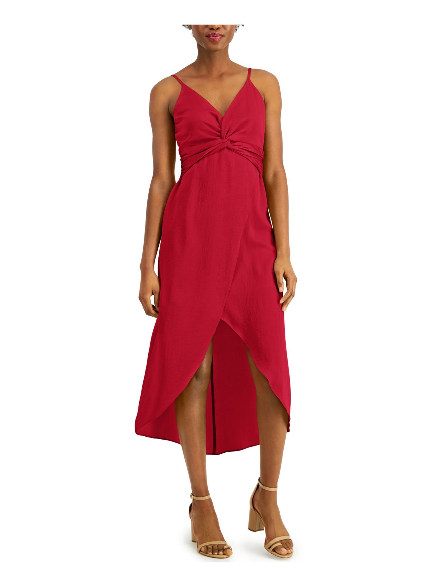 BAR III Womens Red Spaghetti Strap V Neck Midi Party Hi-Lo Dress XS