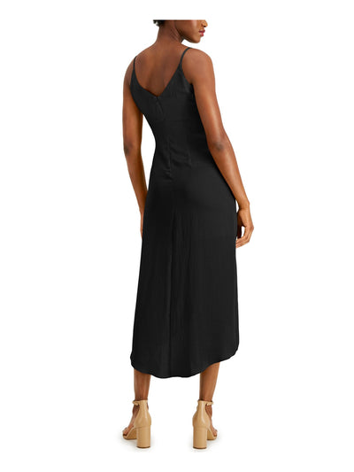 BAR III DRESSES Womens Black Spaghetti Strap V Neck Midi Hi-Lo Dress L