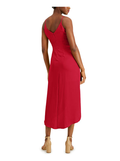 BAR III DRESSES Womens Red Spaghetti Strap V Neck Midi Party Hi-Lo Dress L