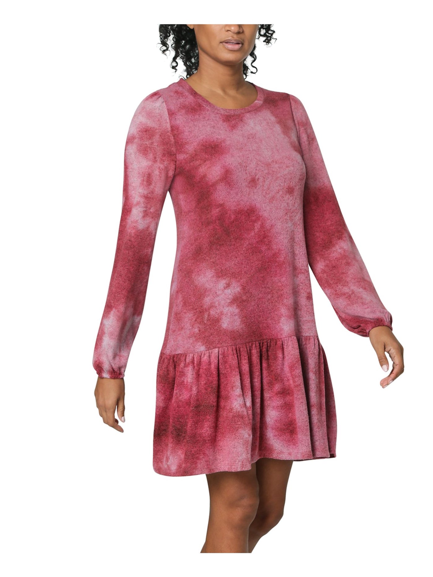 ULTRA FLIRT Womens Pink Tie Dye Long Sleeve Crew Neck Above The Knee Drop Waist Dress XL