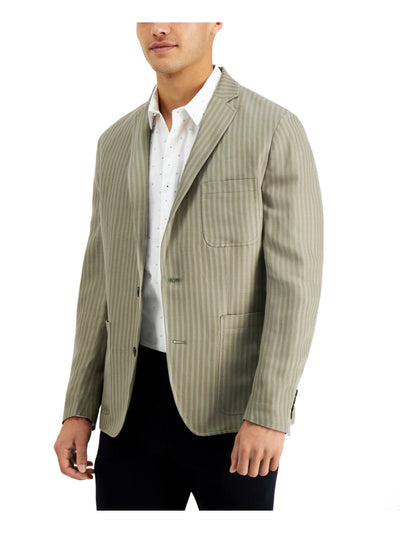 INC Mens Green Single Breasted, Striped Slim Fit Blazer S