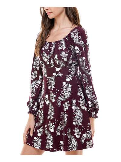 PLANET GOLD Womens Long Sleeve Scoop Neck Short Party Fit + Flare Dress