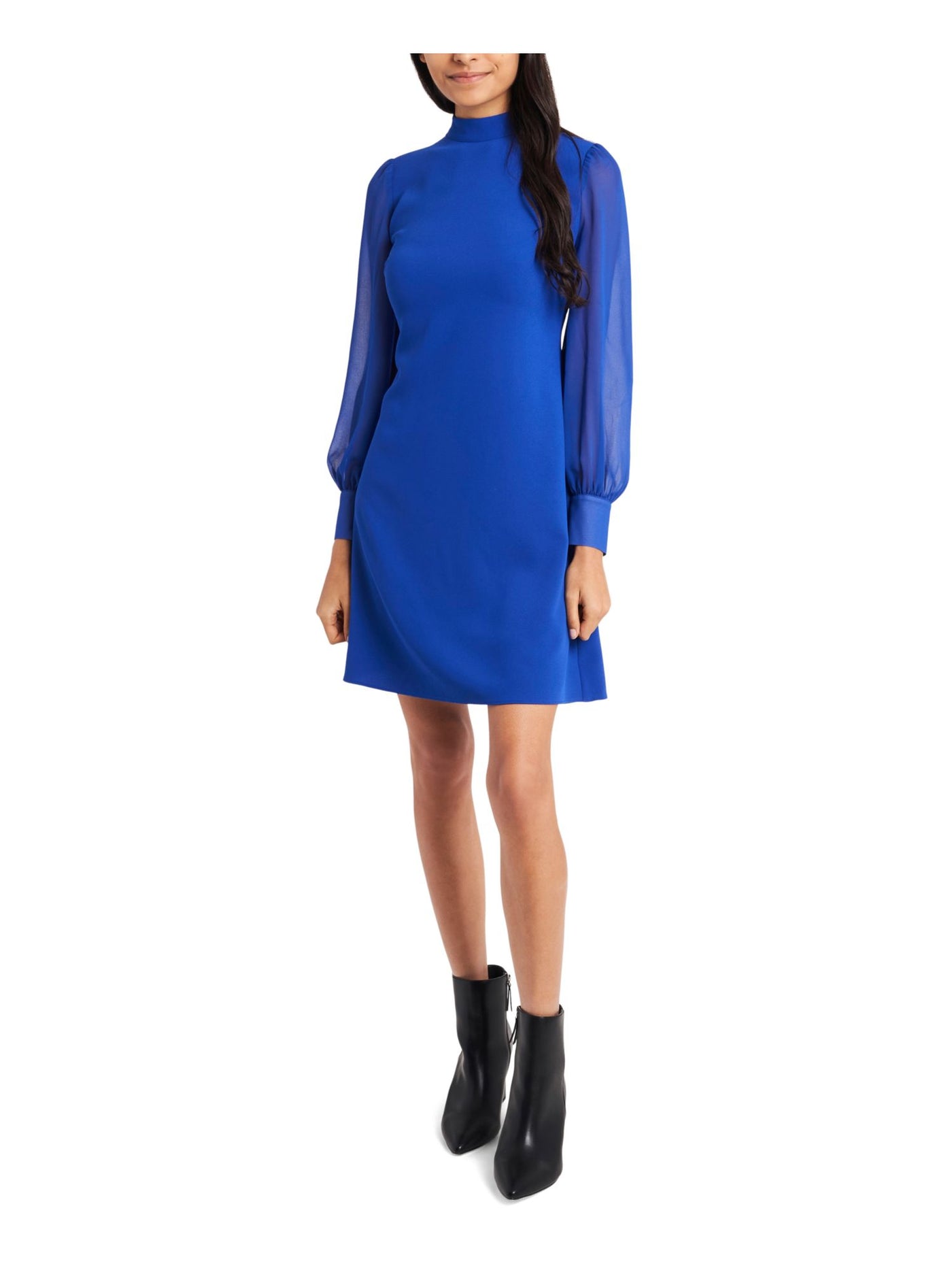 RILEY&RAE Womens Blue Zippered Lined Button Cuff Cuffed Sleeve Mock Neck Short Party Shift Dress 6