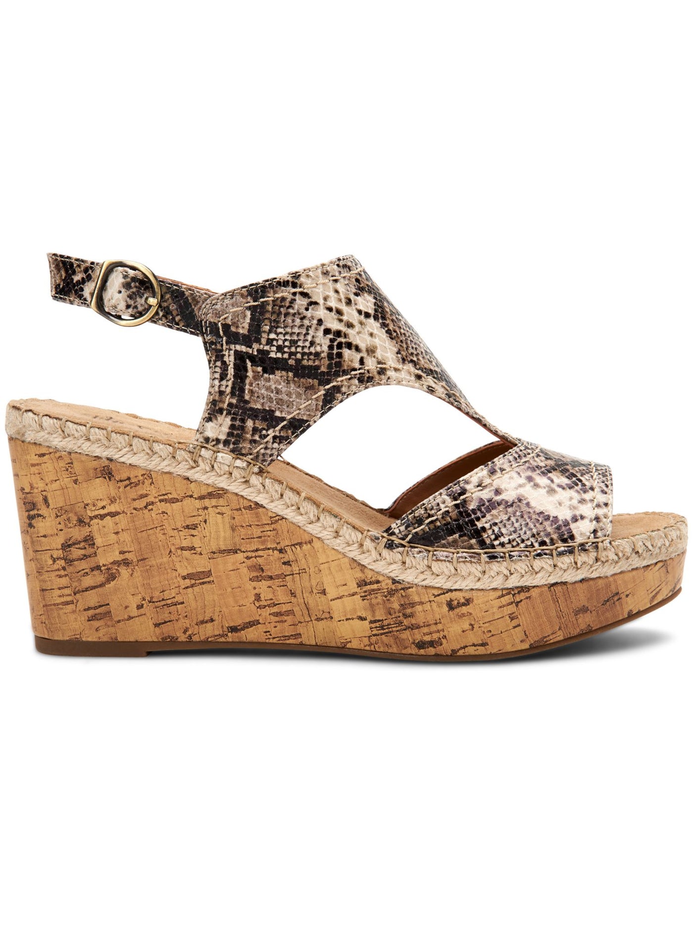 STYLE & COMPANY Womens Beige Snake Espadrille Trim 1" Platform Side Cutouts Adjustable Strap Ferann Round Toe Wedge Buckle Slingback Sandal 9.5 M