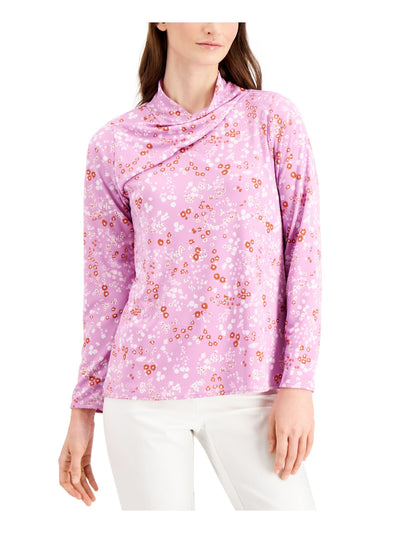 ALFANI Womens Long Sleeve Asymmetrical Mock Neck Top