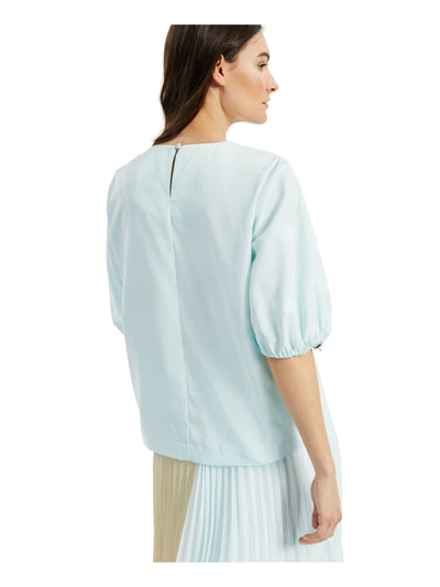 ALFANI Womens Aqua Pouf Jewel Neck Top M