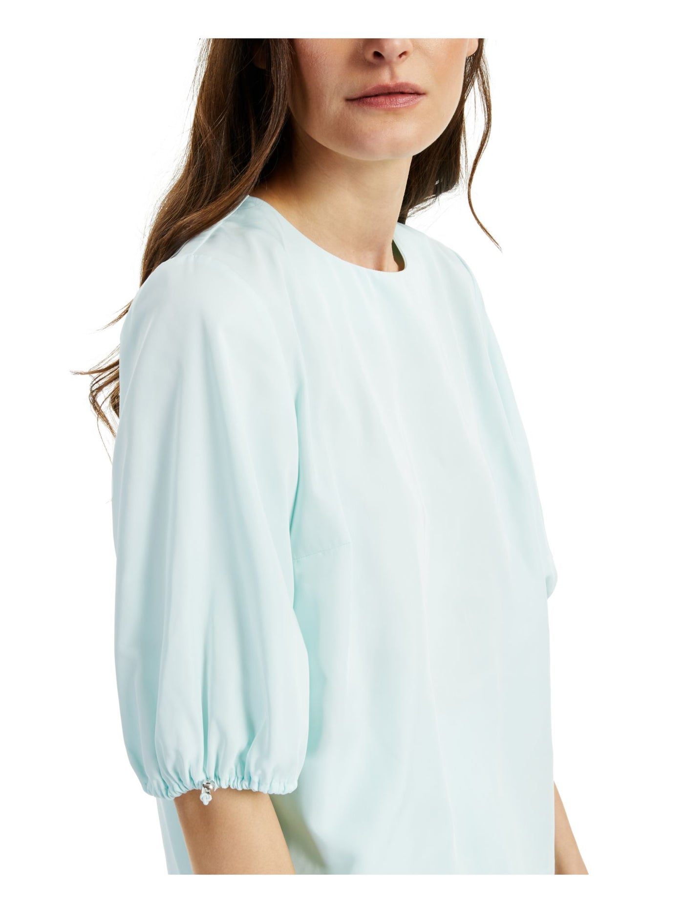 ALFANI Womens Aqua Pouf Jewel Neck Top M