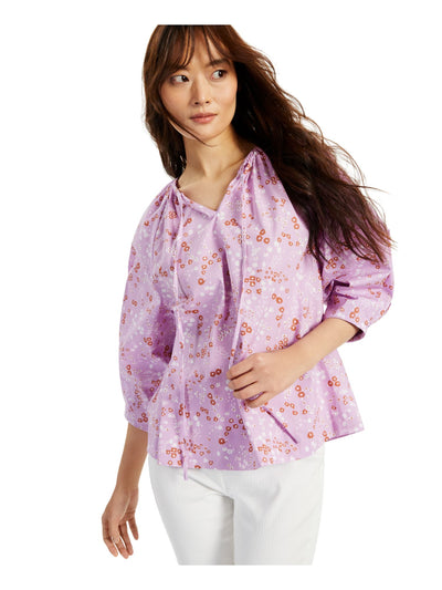 ALFANI Womens Purple Floral Long Sleeve Peasant Top XL