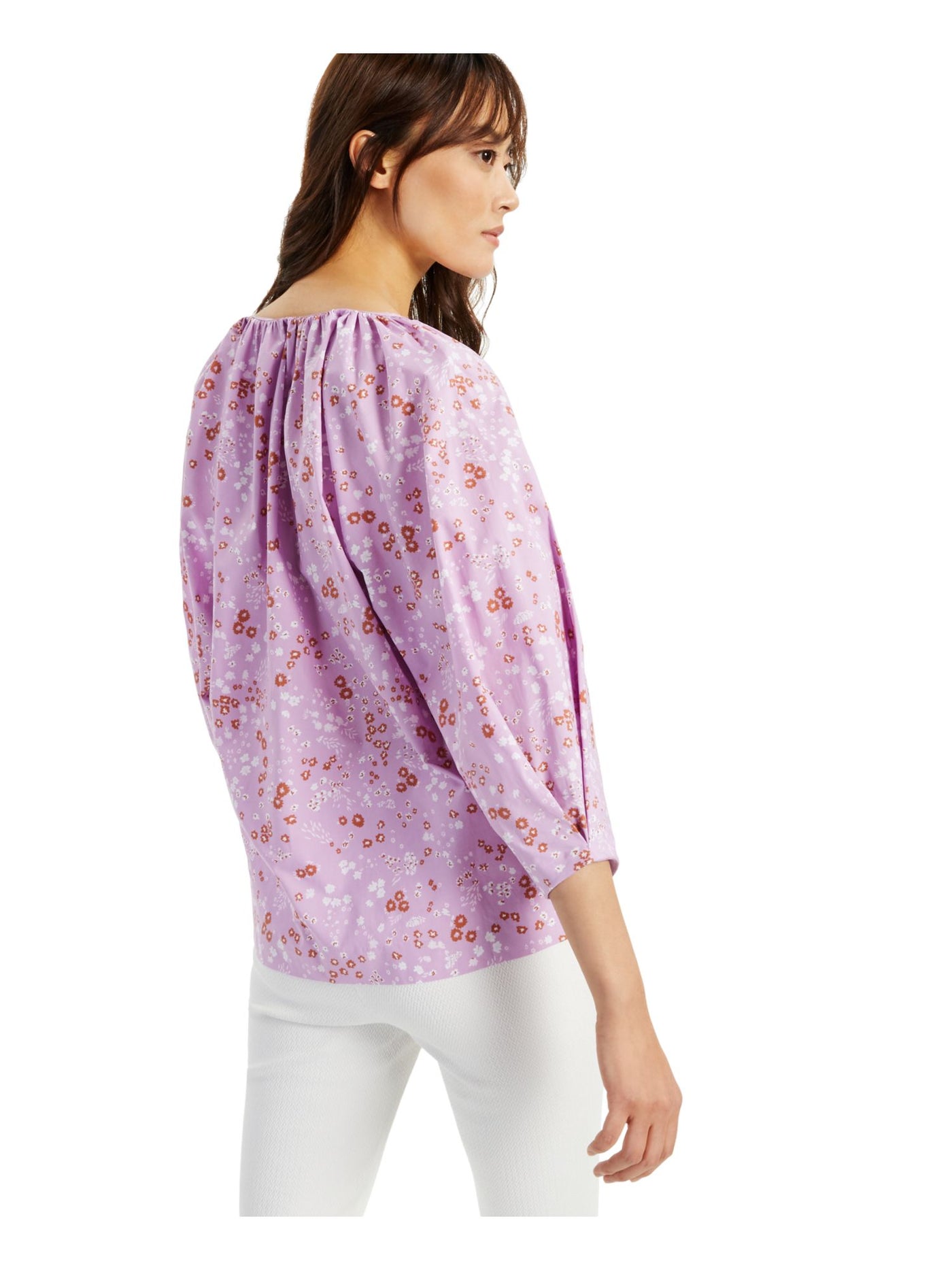 ALFANI Womens Purple Floral Long Sleeve Peasant Top M