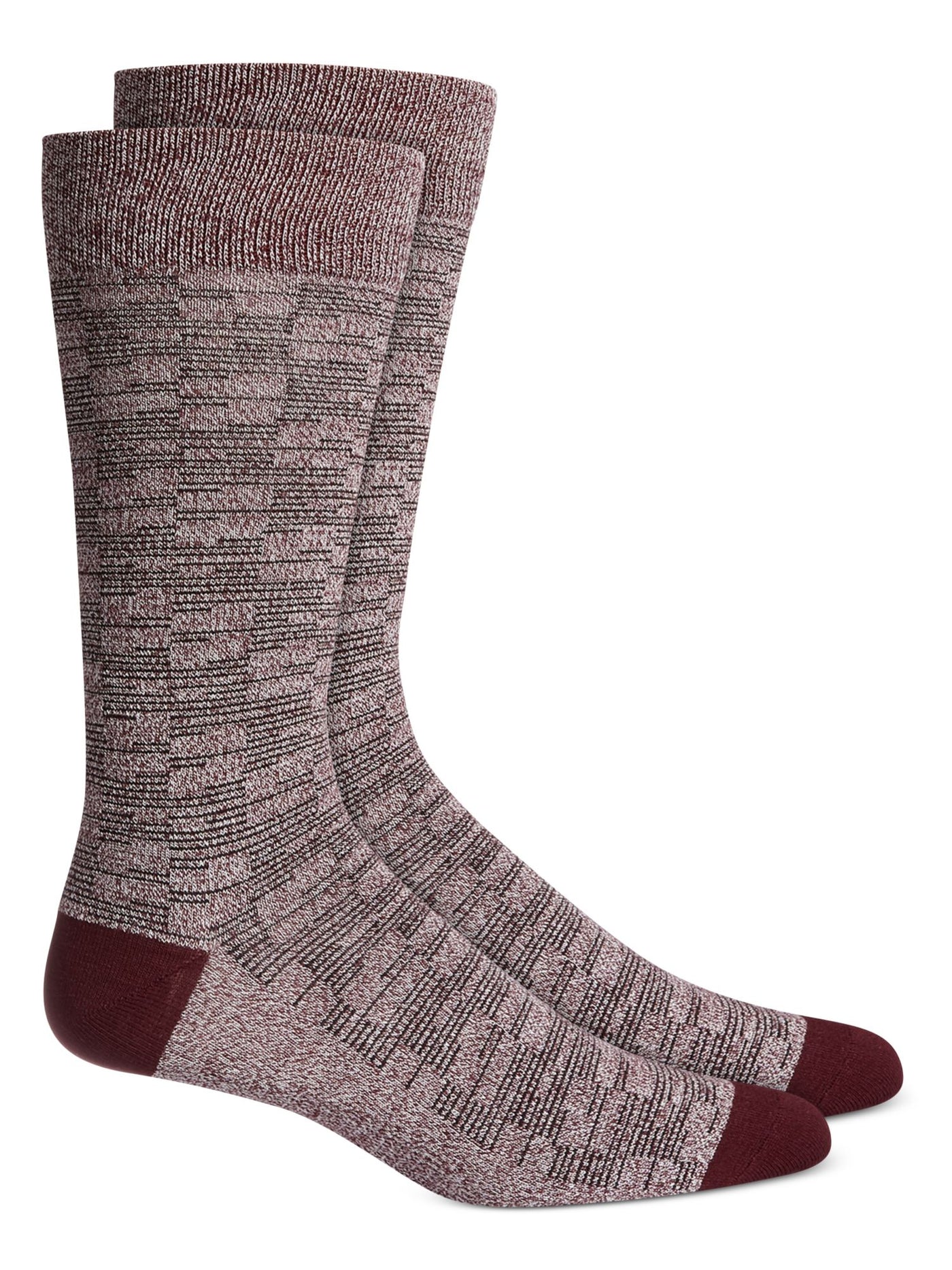 ALFATECH BY ALFANI Mens Port Maroon Broken Stripe Ribbed-Knit Cuffs Seamless Casual Crew Socks 7-12