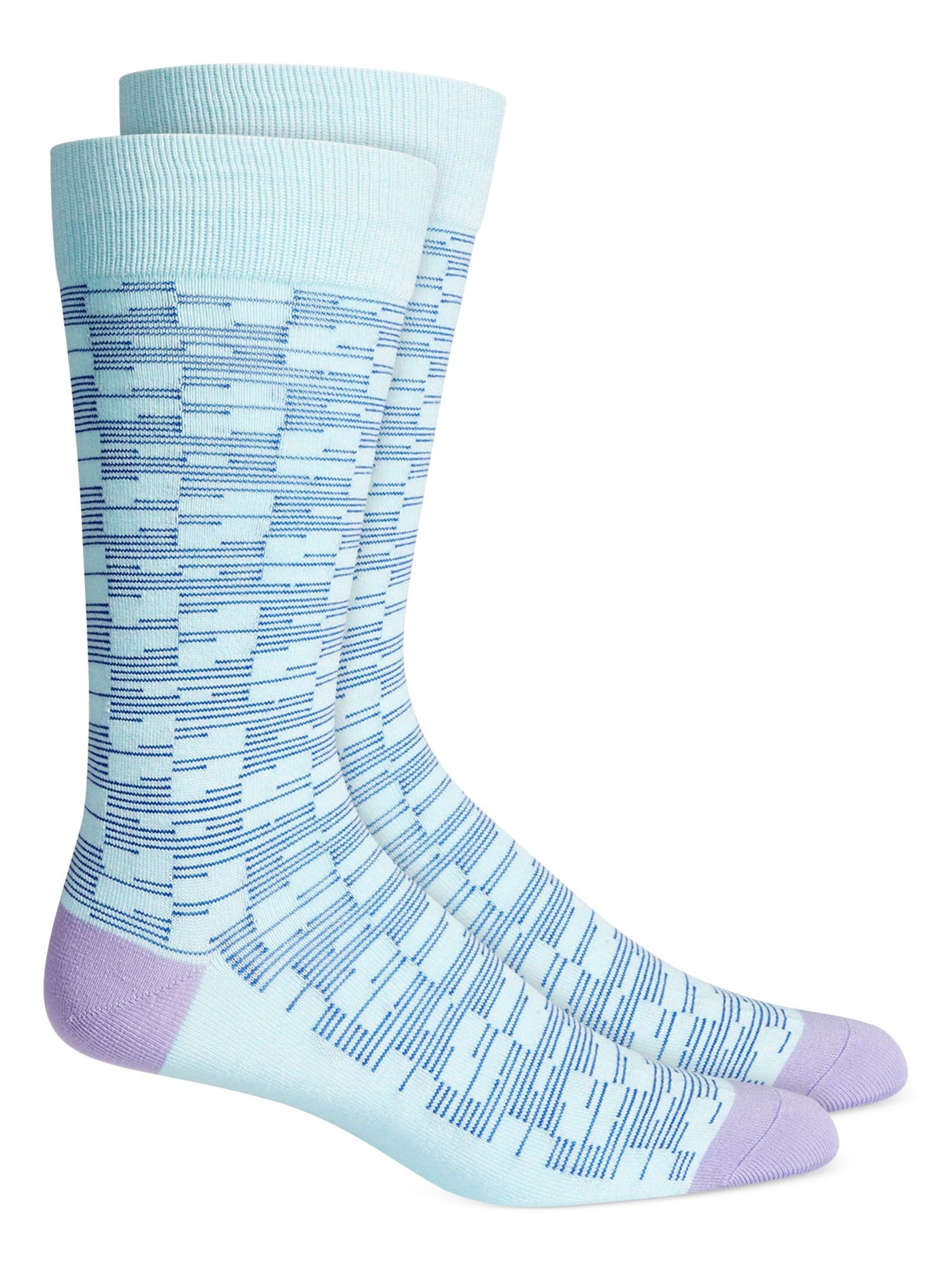 ALFANI Mens Hyper Blue Light Blue Broken Stripe Ribbed-Knit Cuffs Antimicrobial Seamless Moisture Wicking Dress Crew Socks 7-12