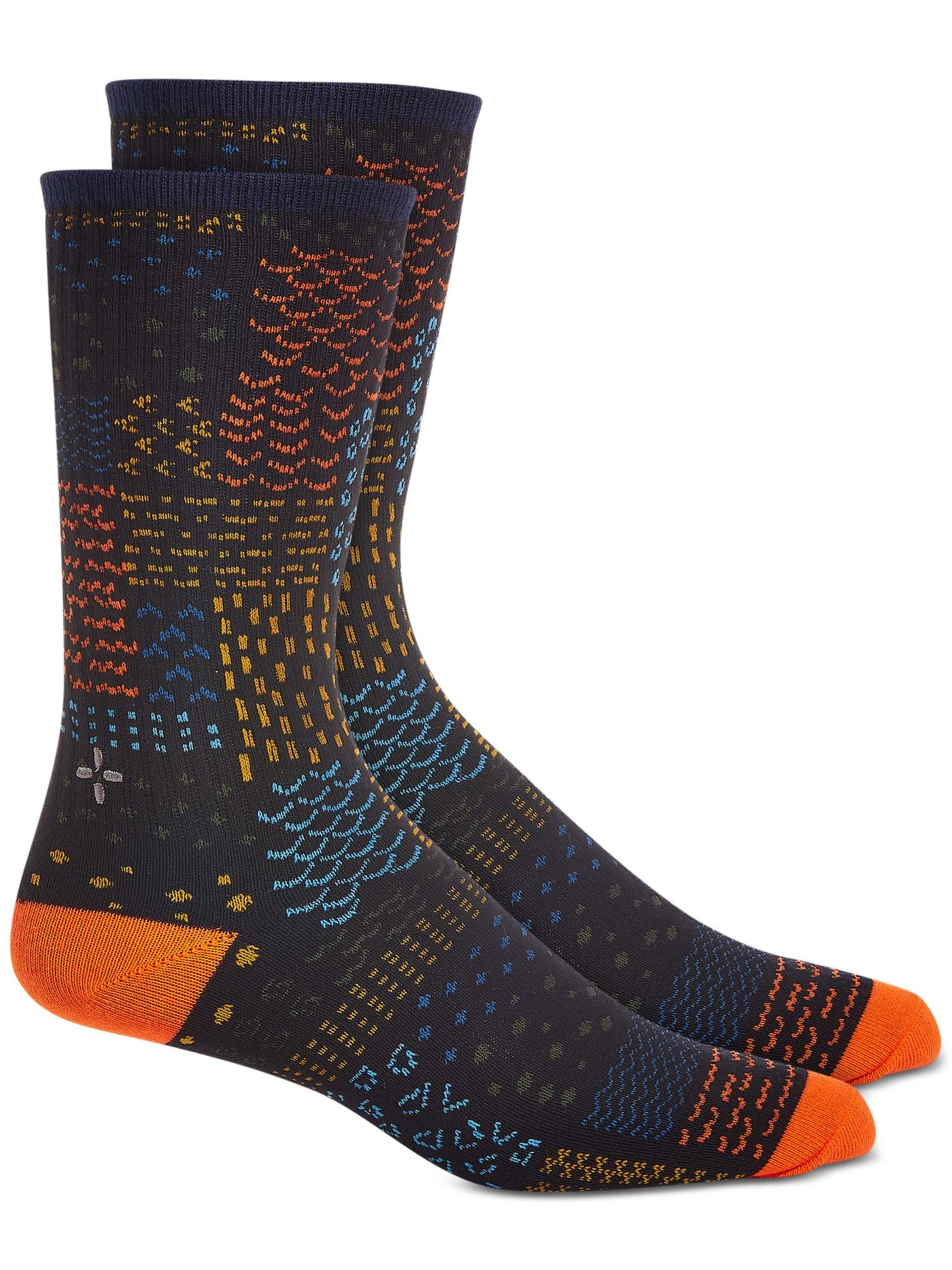 SUN STONE Mens Black Geo Patchwork Print Stretch Ribbed Casual Crew Socks 7-12