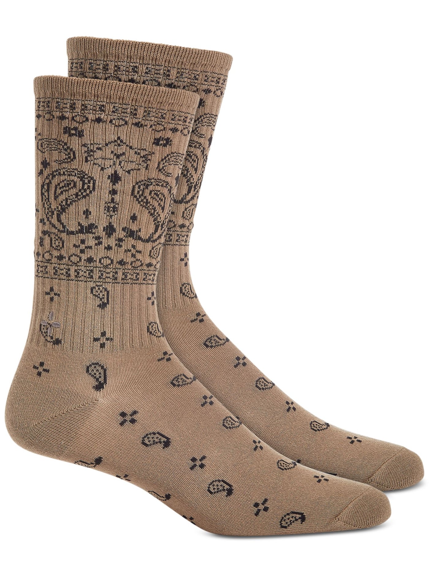 SUN STONE Mens Beige Logo Bandana Ribbed Bold Dress Crew Socks 7-12