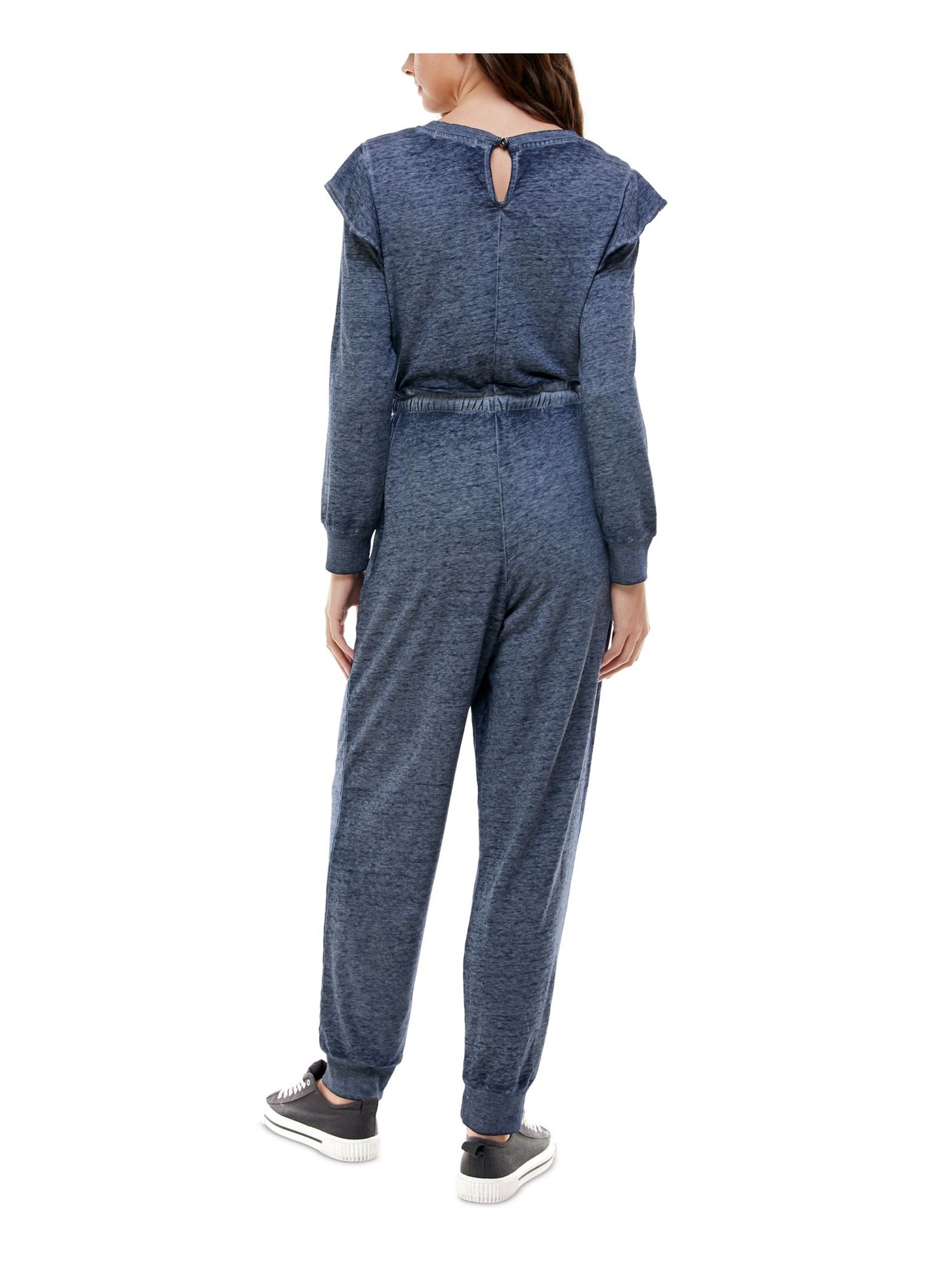 PLANET GOLD Womens Navy Long Sleeve Jewel Neck Cuffed Jumpsuit XS