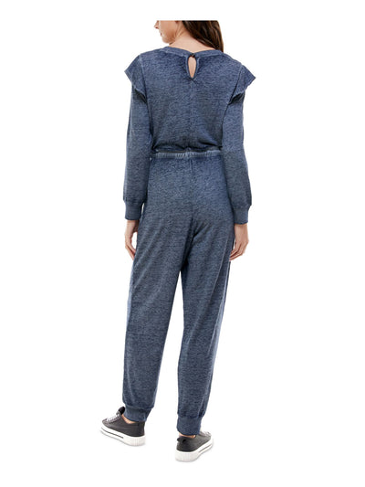 PLANET GOLD Womens Navy Long Sleeve Jewel Neck Cuffed Jumpsuit XS