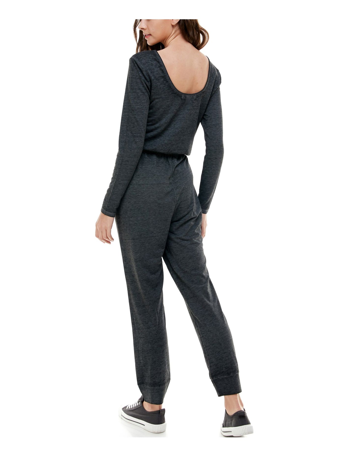 PLANET GOLD Womens Gray Long Sleeve Jewel Neck Cuffed Jumpsuit XXL