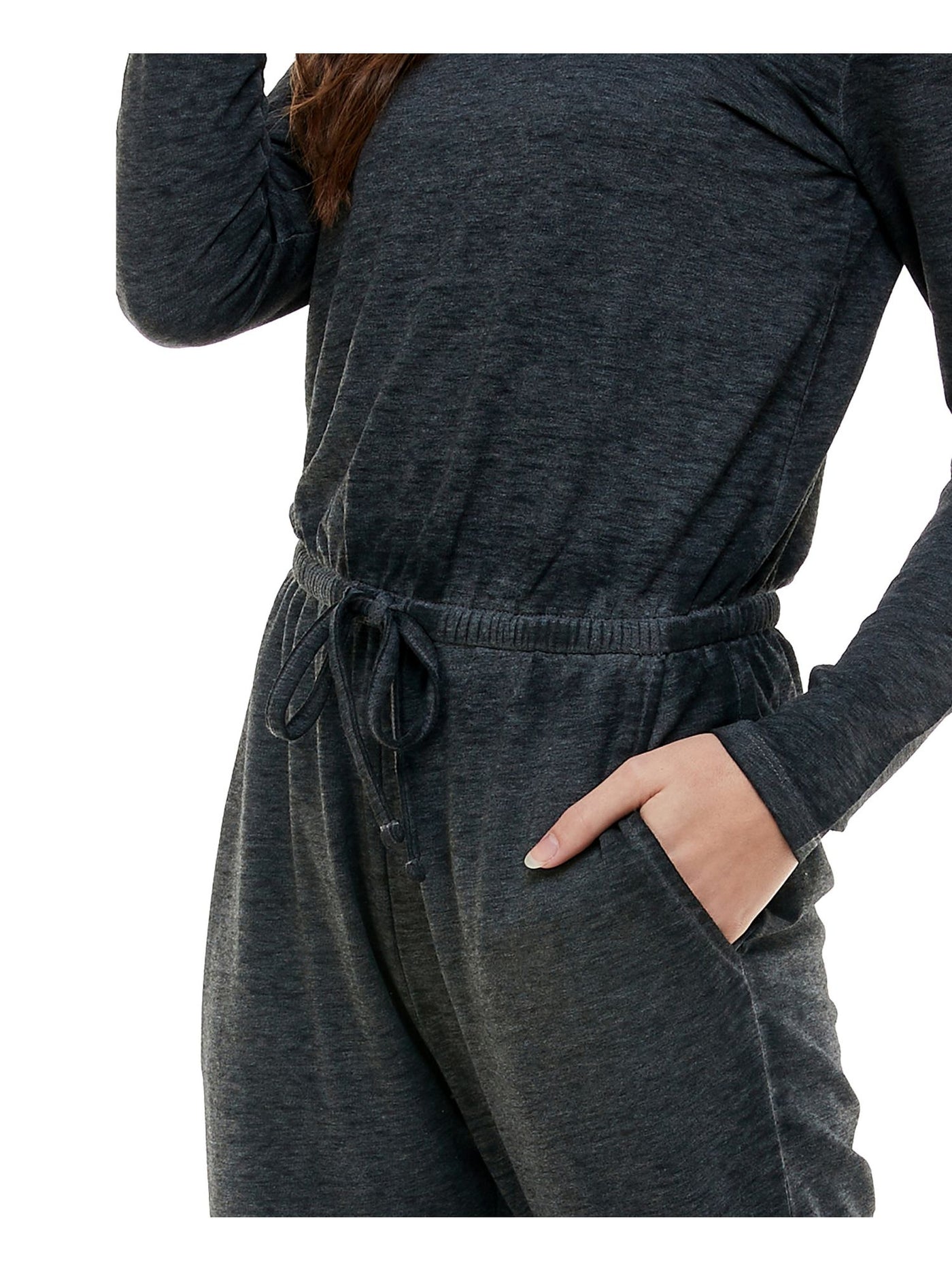 PLANET GOLD Womens Gray Long Sleeve Jewel Neck Cuffed Jumpsuit XS