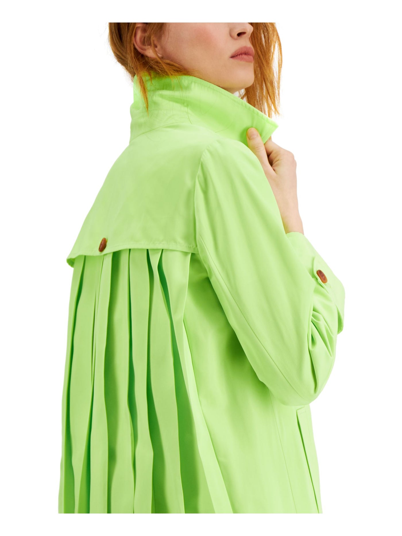 ALFANI Womens Green Pleated Pocketed Buttoned Trench Coat XL