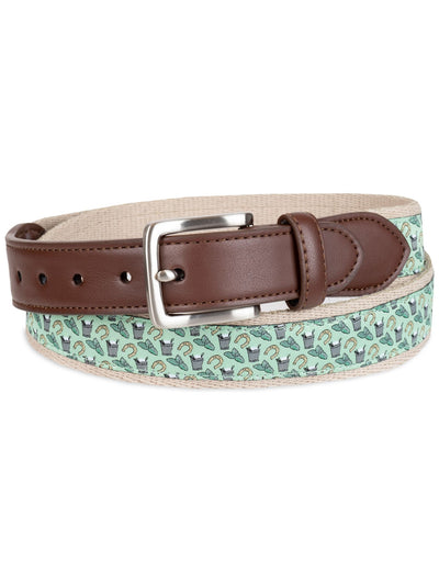 CLUBROOM Mens Green Horseshoe Print Adjustable Faux Leather Casual Belt S 30-32