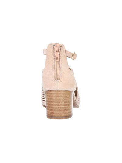 BELLA VITA Womens Beige Perforated Padded Buckle Accent Amara Round Toe Block Heel Zip-Up Dress Sandals Shoes 8.5 M