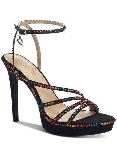 THALIA SODI Womens Black 1/2" Platform Cushioned Rhinestone Ankle Strap Livy Round Toe Stiletto Buckle Dress Sandals Shoes 8 M