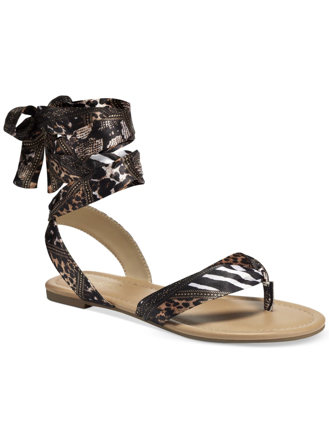THALIA SODI Womens Brown Safari Slingback Cushioned Joleyn Round Toe Block Heel Lace-Up Thong Sandals Shoes 7 M