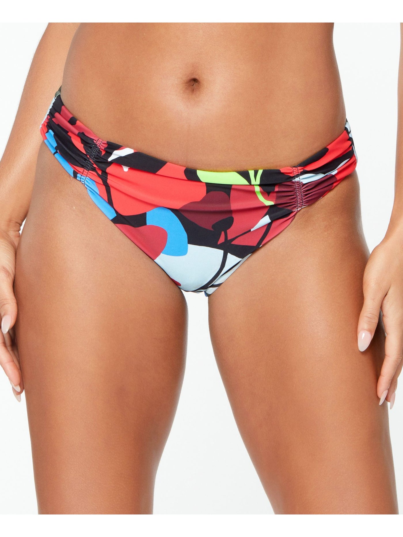 BAR III Women's Multi Color Printed Stretch Shirred-Side Cinched Full Coverage Hipster Swimsuit Bottom S