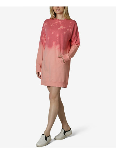 NO COMMENT Womens Coral Tie Dye Long Sleeve Crew Neck Short Shift Dress XL