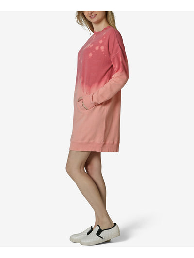 NO COMMENT Womens Coral Tie Dye Long Sleeve Crew Neck Short Shift Dress XL