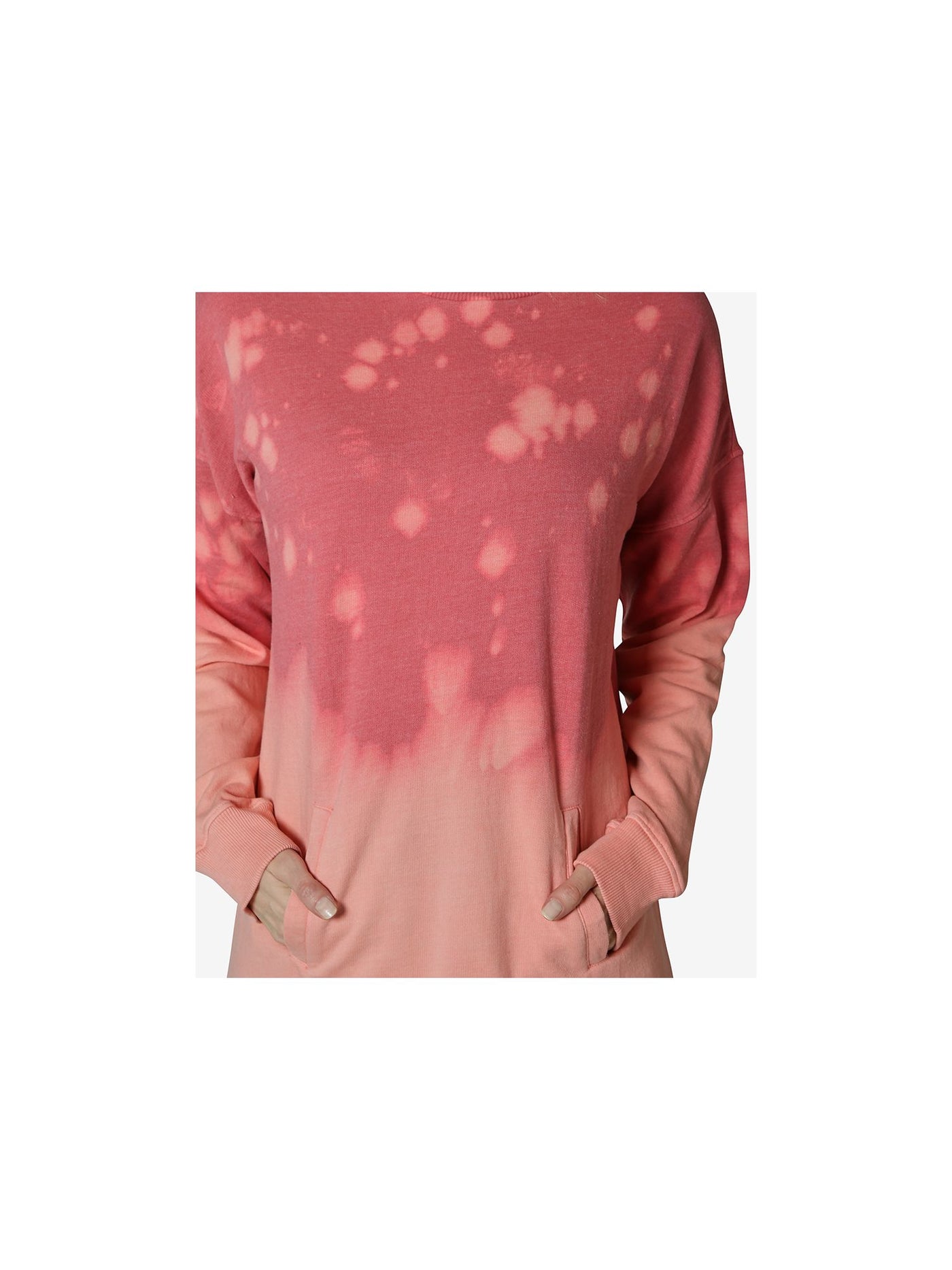 NO COMMENT Womens Pink Tie Dye Long Sleeve Crew Neck Short Shift Dress S