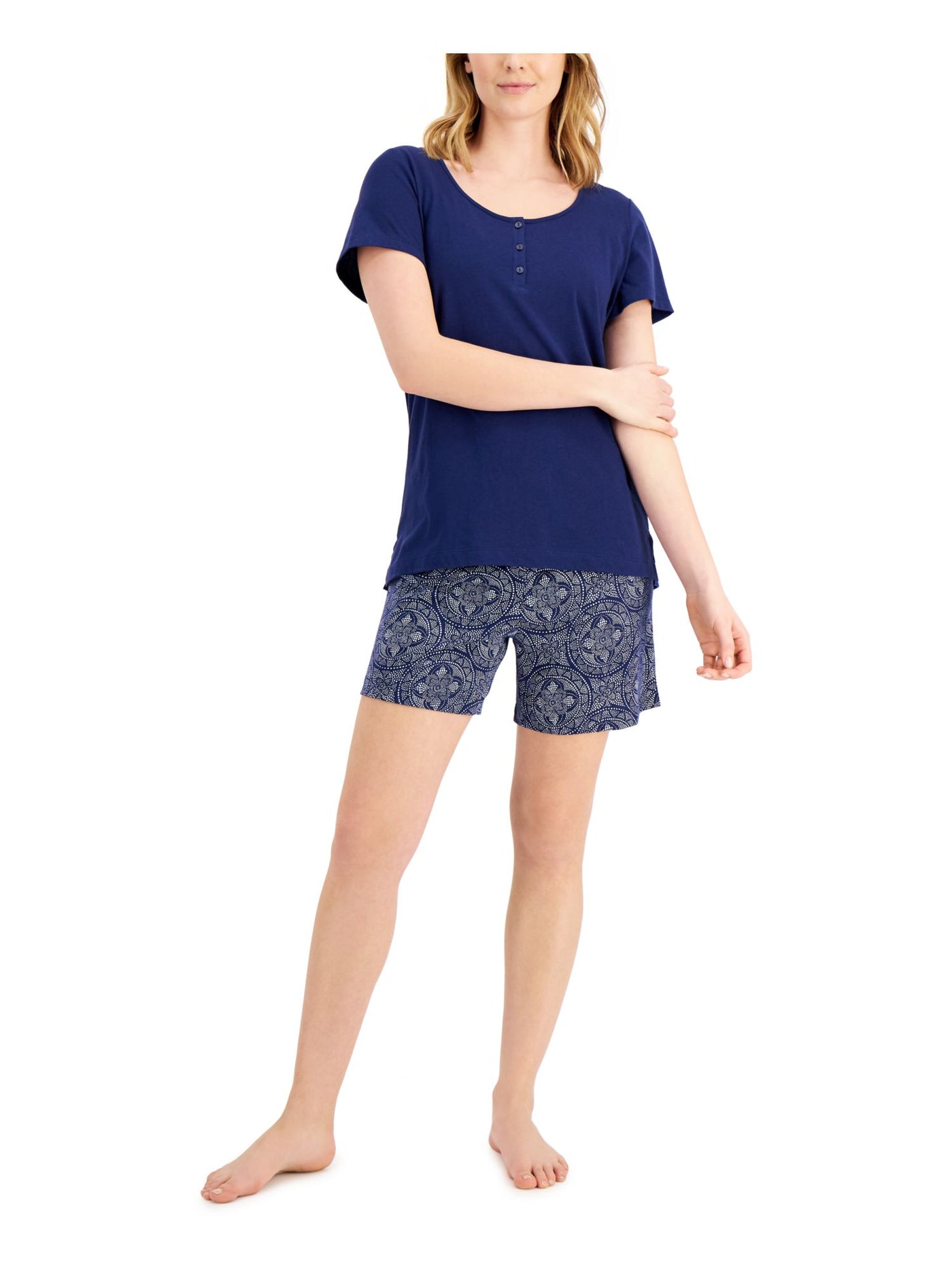 CHARTER CLUB Womens Navy Top Elastic Band Short Sleeve and Shorts Pajamas M