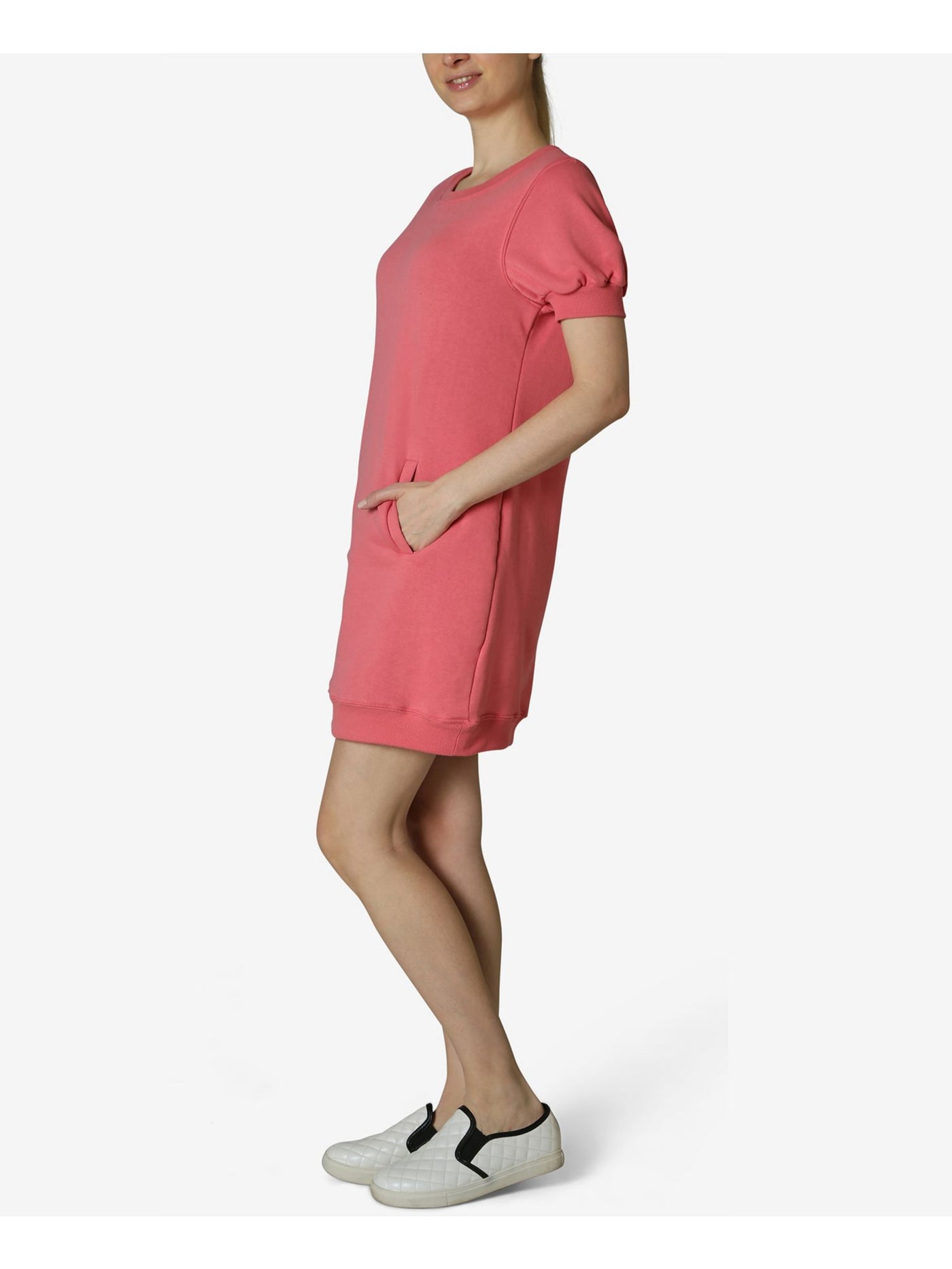 ULTRA FLIRT Womens Pink Pouf Sleeve Crew Neck Mini Shift Dress Juniors XL