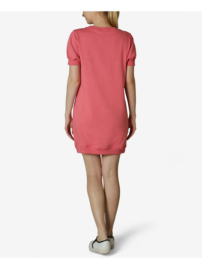 ULTRA FLIRT Womens Pink Pouf Sleeve Crew Neck Mini Shift Dress M