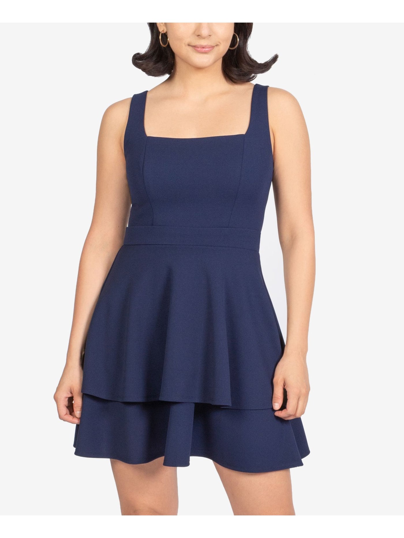 B DARLIN Womens Navy Sleeveless Square Neck Mini Fit + Flare Dress 3\4