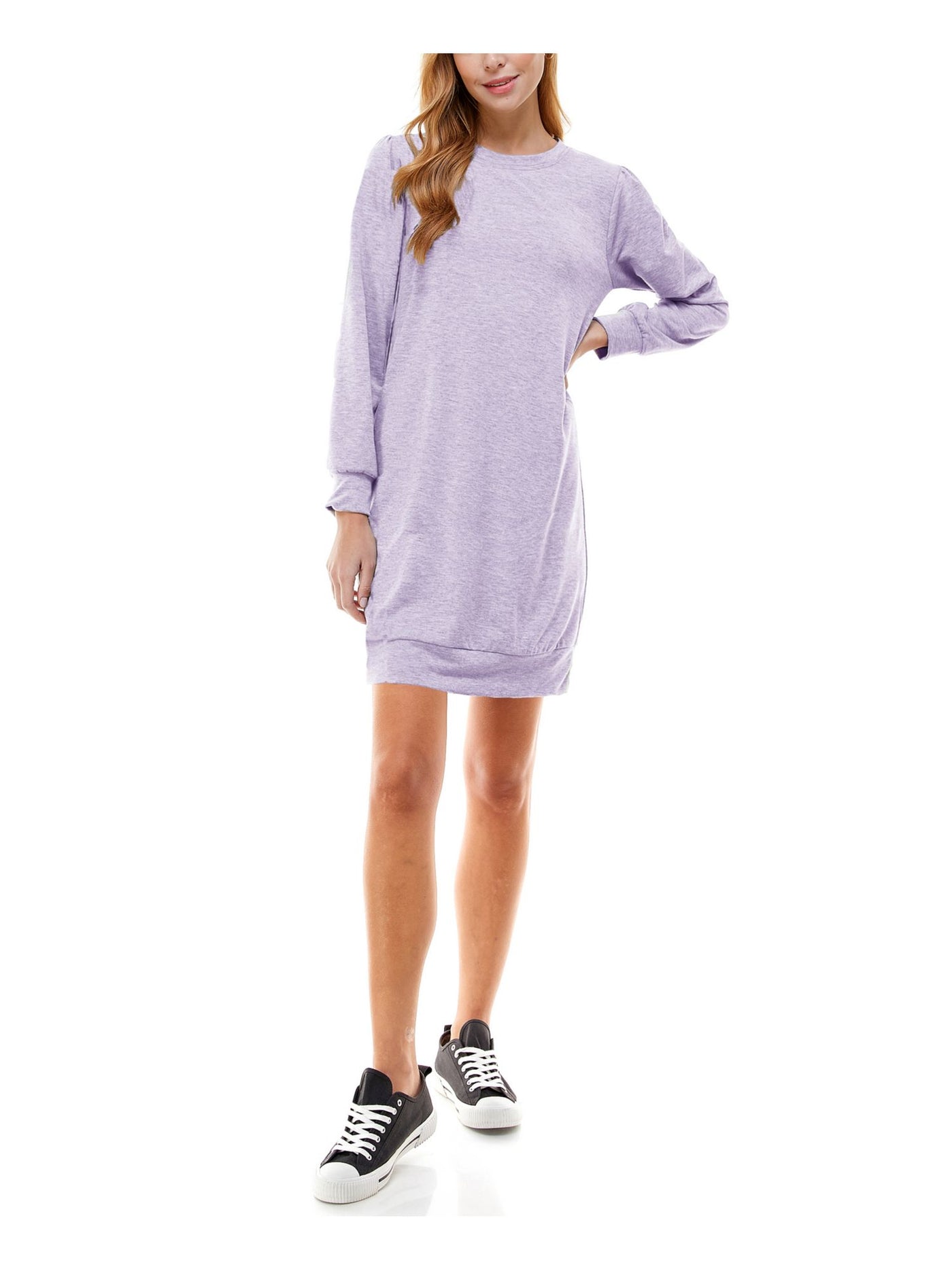 KINGSTON GREY Womens Purple Shirt Long Sleeve Crew Neck Short Dress M