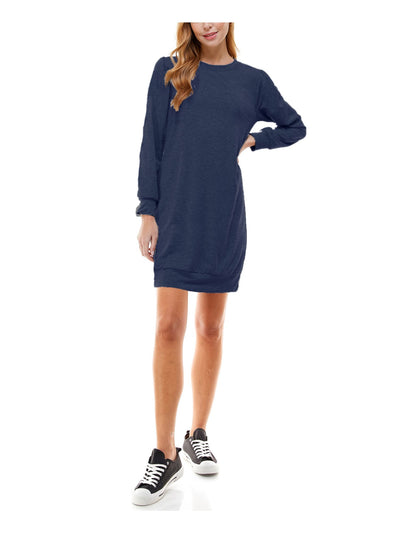 KINGSTON GREY Womens Navy Long Sleeve Crew Neck Mini Shift Dress Juniors XXL